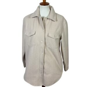 Joie Oatmeal Cream Brushed Fleece Wooly Button Down Shacket Size M